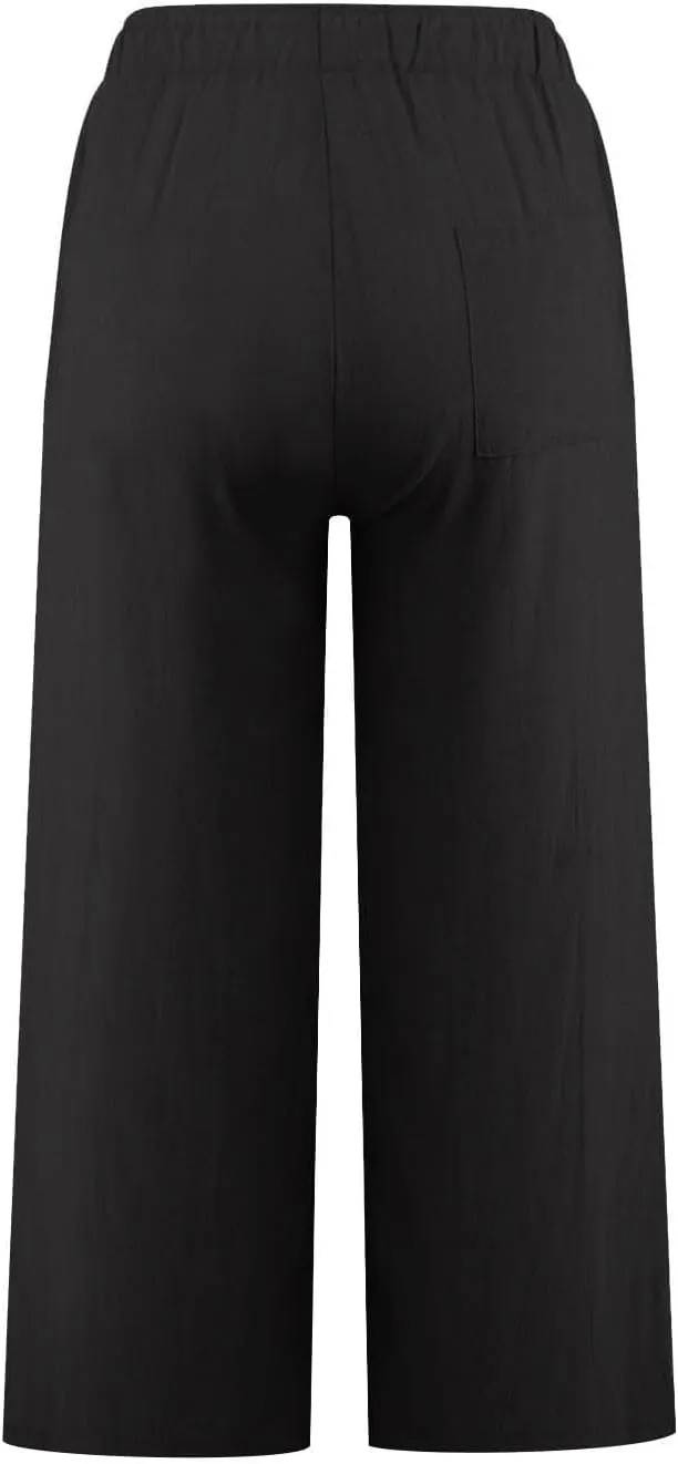 Womens Fashion Cotton Linen Pants Wide Leg Palazzo Causal Flowy Summer Trousers Beach Vacation Clothes Outfits