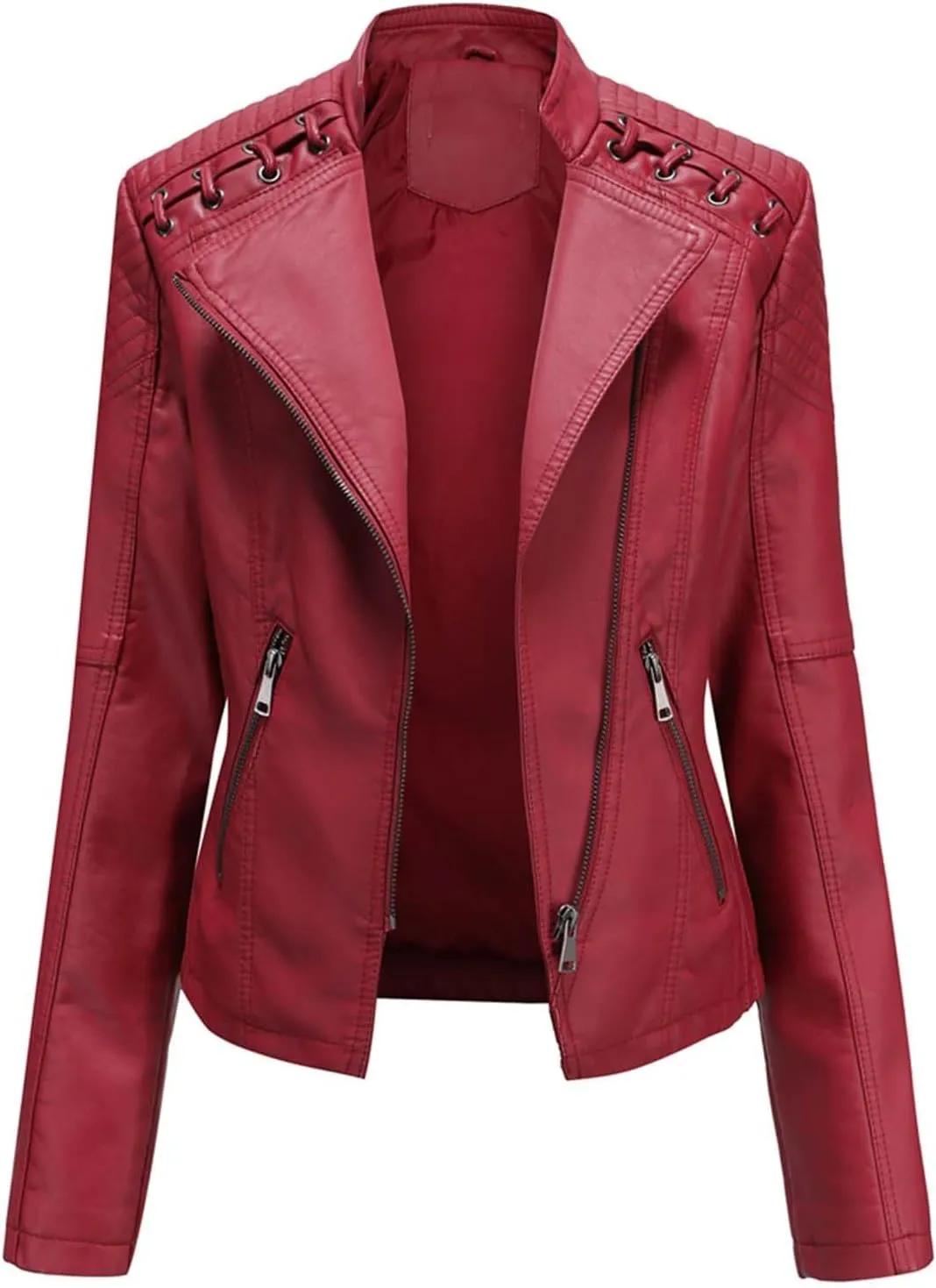 Women's Faux Leather Jacket Varsity Moto Biker Bomber Jackets Casual Lightweight Outerwear Short Coats