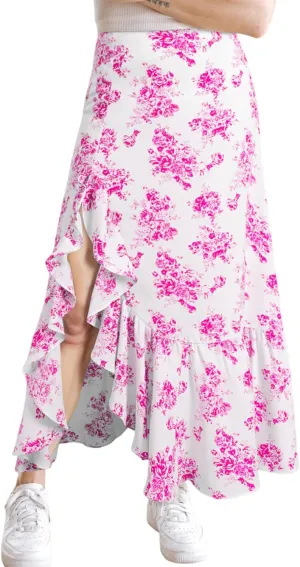 Women's Floral Printed Maxi Skirts Casual Boho Ruffle High Waisted Side Slit Bodycon Skirt Sexy A Line Flowy Skirts