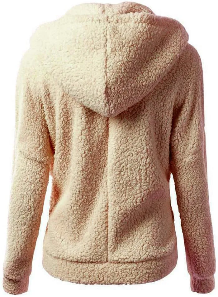 Womens Fluffy Hoodies Sherpa Lightweight Fleece Lined Fall Winter Coats Fuzzy Comfy Warm Plus Size Zip Up Jackets