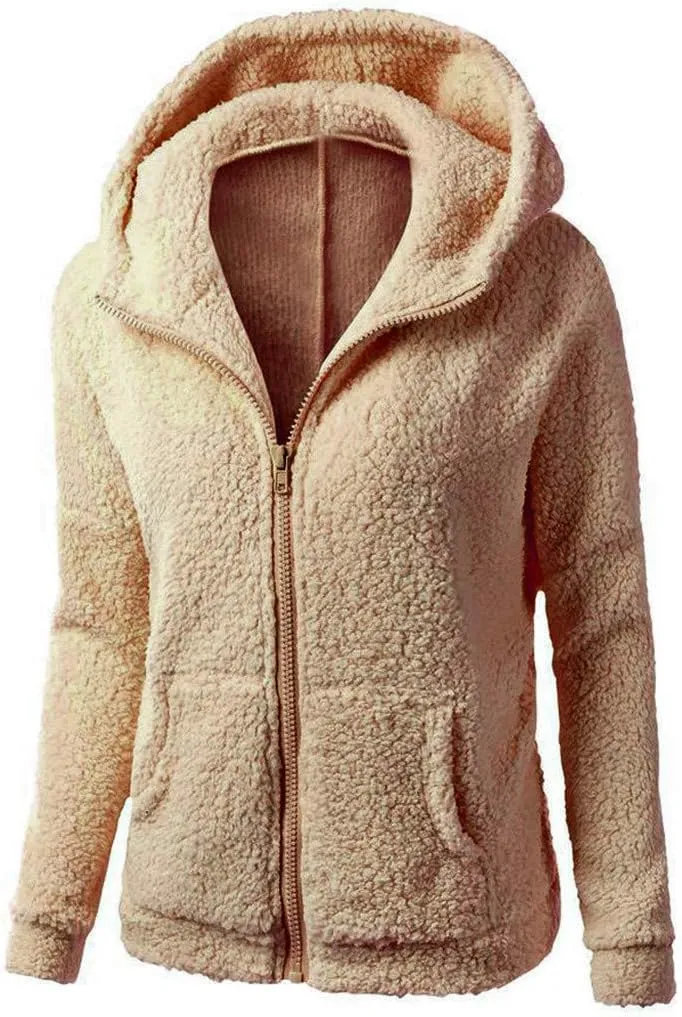 Womens Fluffy Hoodies Sherpa Lightweight Fleece Lined Fall Winter Coats Fuzzy Comfy Warm Plus Size Zip Up Jackets
