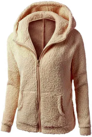 Womens Fluffy Hoodies Sherpa Lightweight Fleece Lined Fall Winter Coats Fuzzy Comfy Warm Plus Size Zip Up Jackets