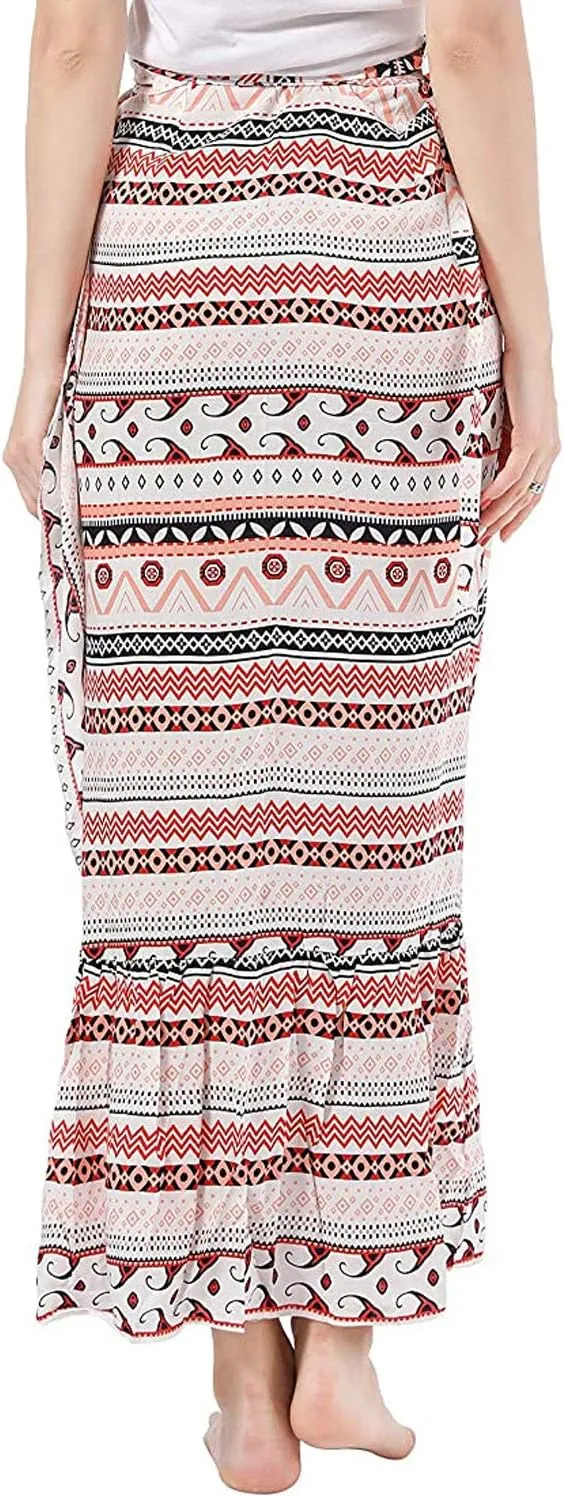 Women's High Waist Long Boho Print Skirt Gypsy Dress Bohemian Side Wrap Split Ruffled Asymmetric Hem Maxi Skirt,one size