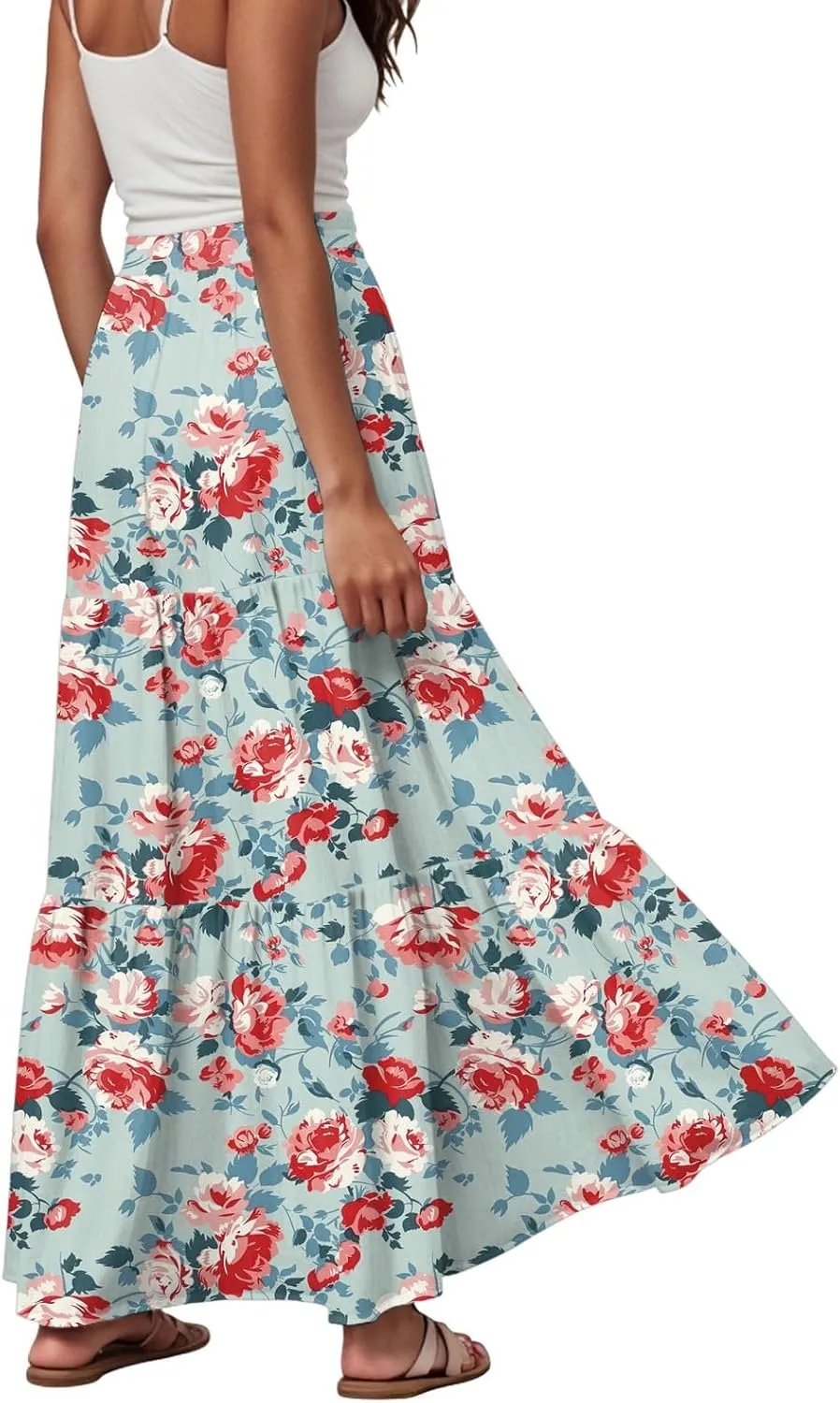 Womens High Waist Maxi Skirt Midi Swing Skirts Beach Vacation Cruise Outfits with Pockets