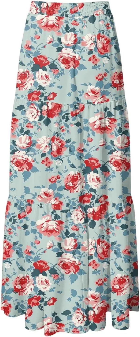 Womens High Waist Maxi Skirt Midi Swing Skirts Beach Vacation Cruise Outfits with Pockets
