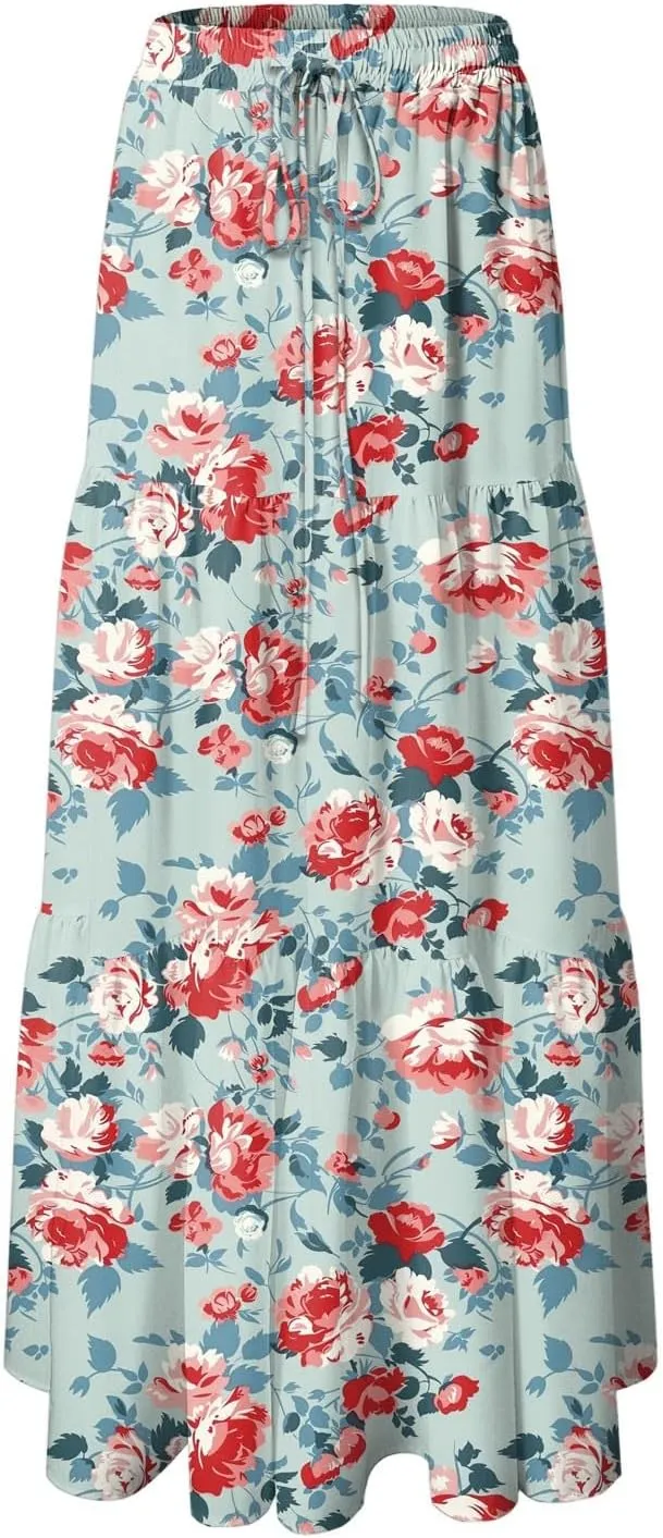 Womens High Waist Maxi Skirt Midi Swing Skirts Beach Vacation Cruise Outfits with Pockets