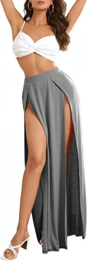 Womens High Waisted Skirt with Double Slit, Party Skirt