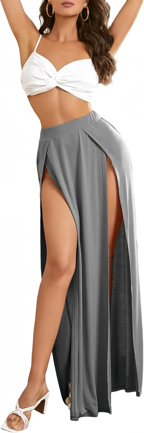 Womens High Waisted Skirt with Double Slit, Party Skirt