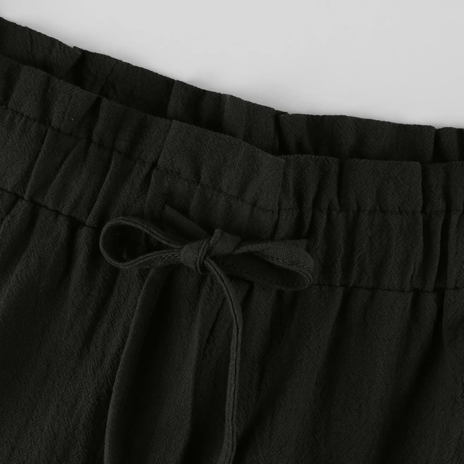 Womens Linen Pants 2025 Drawstring Elastic Waist Wide Leg Cropped Lounge Trousers Summer Beach Pant Outfits