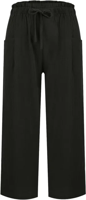 Womens Linen Pants 2025 Drawstring Elastic Waist Wide Leg Cropped Lounge Trousers Summer Beach Pant Outfits