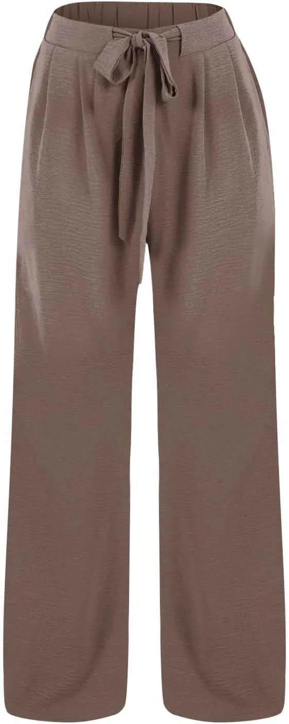 Womens Linen Pants 2025 High Waist Drawstring Wide Leg Lounge Trousers Casual Loose Summer Beach Pant with Pocket