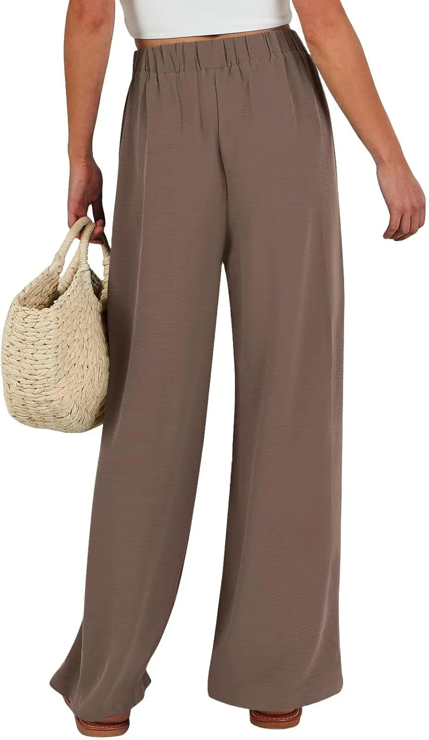 Womens Linen Pants 2025 High Waist Drawstring Wide Leg Lounge Trousers Casual Loose Summer Beach Pant with Pocket