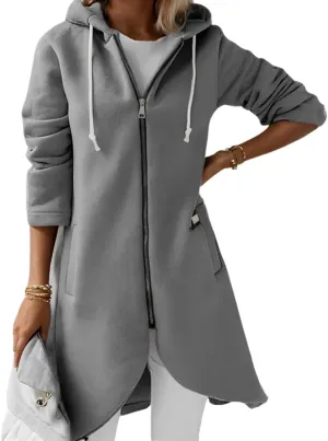 Women's Long Zip Up Oversized Hoodie Casual Loose Tunic Long Sleeve Sweatshirt Open Front Cardigan Jacket with Pockets
