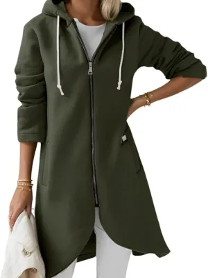 Women's Long Zip Up Oversized Hoodie Casual Loose Tunic Long Sleeve Sweatshirt Open Front Cardigan Jacket with Pockets