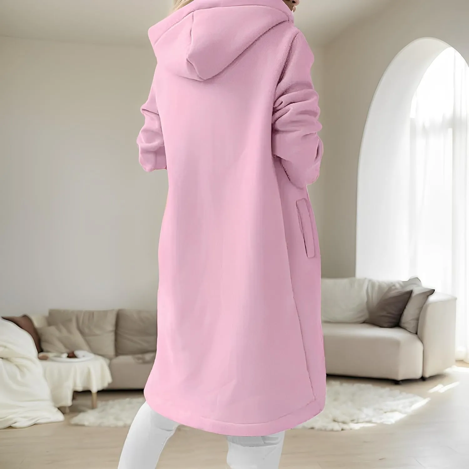 Women's Long Zip Up Oversized Hoodie Casual Loose Tunic Long Sleeve Sweatshirt Open Front Cardigan Jacket with Pockets
