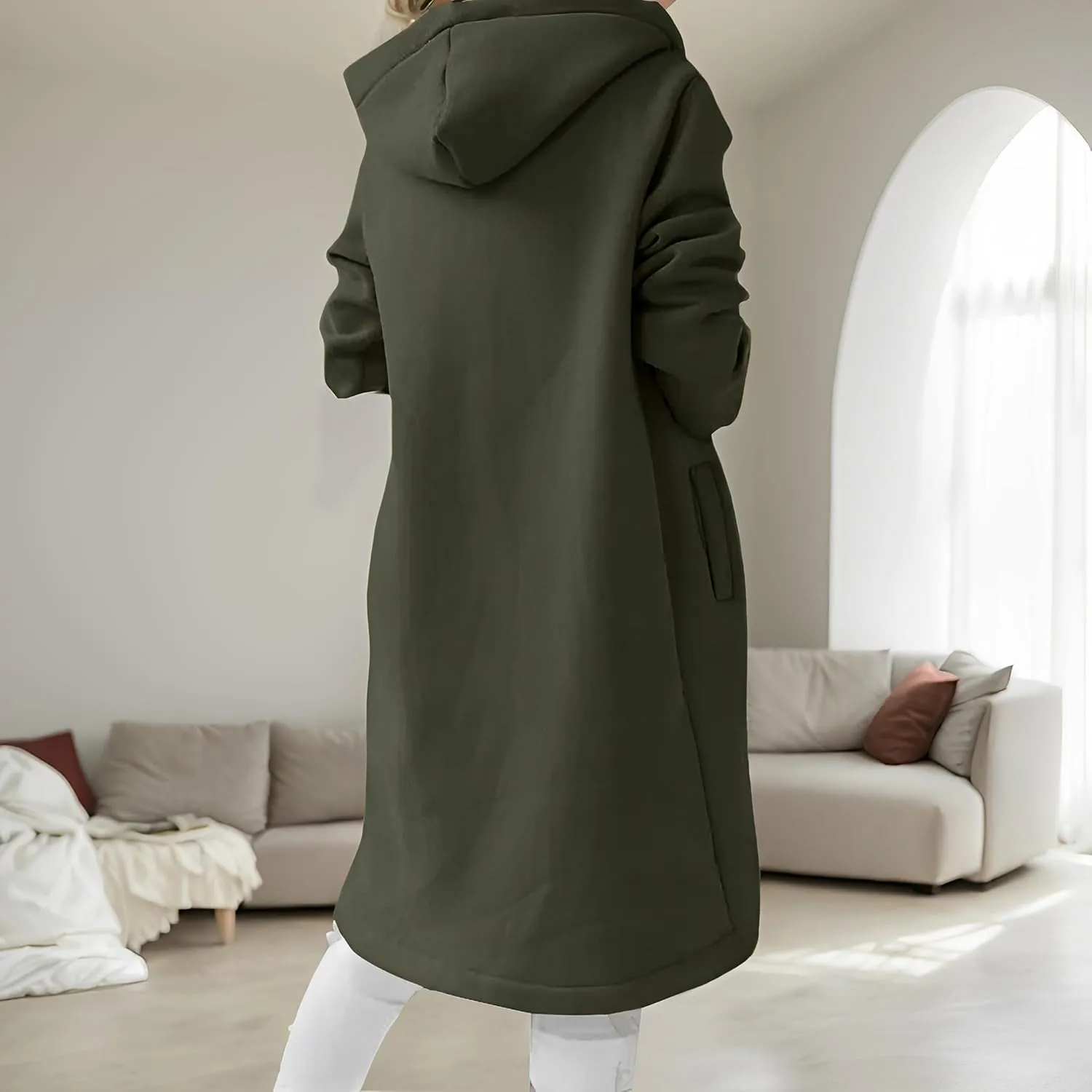 Women's Long Zip Up Oversized Hoodie Casual Loose Tunic Long Sleeve Sweatshirt Open Front Cardigan Jacket with Pockets