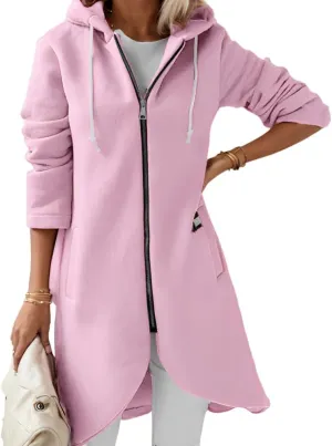 Women's Long Zip Up Oversized Hoodie Casual Loose Tunic Long Sleeve Sweatshirt Open Front Cardigan Jacket with Pockets