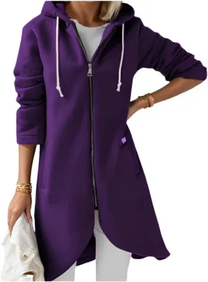Women's Long Zip Up Oversized Hoodie Casual Loose Tunic Long Sleeve Sweatshirt Open Front Cardigan Jacket with Pockets