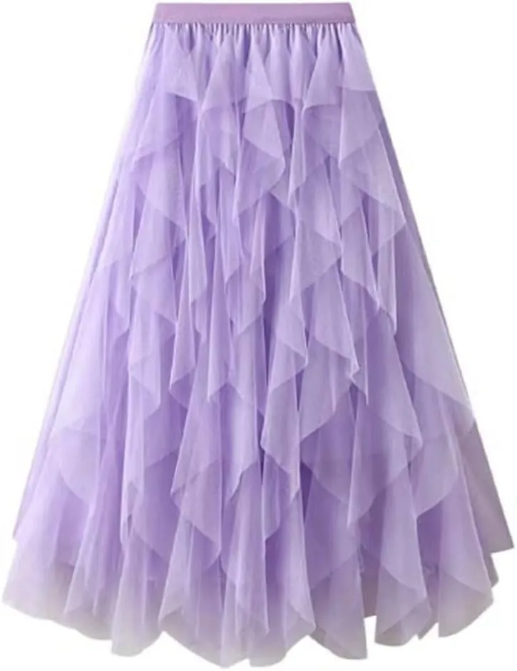 Women's Mesh Cake Skirts High Waist Party Prom Layered Tulle A Line Midi Skirt