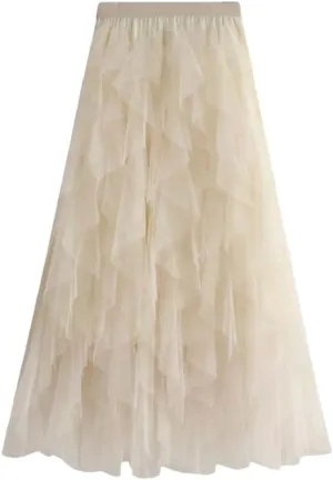 Women's Mesh Cake Skirts High Waist Party Prom Layered Tulle A Line Midi Skirt