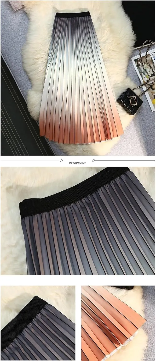 Women's Organ Pleated Long Skirt Bohemian Long Skirt Elastic Waist A-line Pleated Ruffled midi Skirt