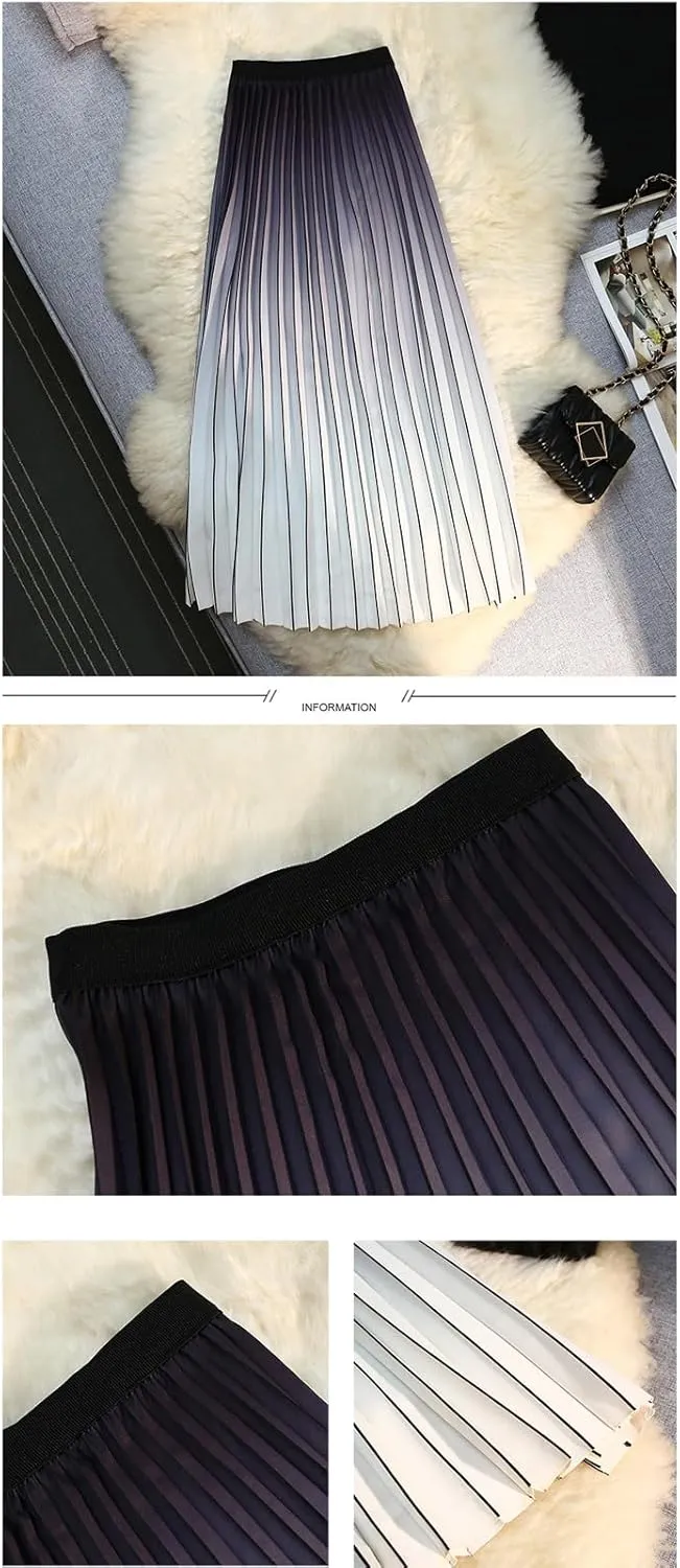 Women's Organ Pleated Long Skirt Bohemian Long Skirt Elastic Waist A-line Pleated Ruffled midi Skirt