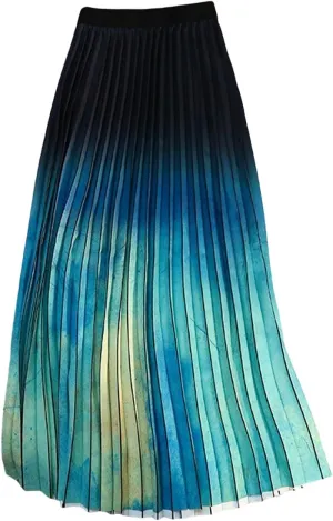 Women's Organ Pleated Long Skirt Bohemian Long Skirt Elastic Waist A-line Pleated Ruffled midi Skirt