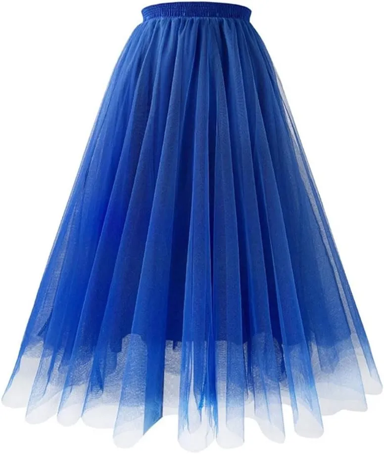 Women's Pleated Skirts Elastic High Waist Loose A-Line Casual Solid Color Tulle Skirt