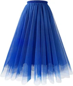 Women's Pleated Skirts Elastic High Waist Loose A-Line Casual Solid Color Tulle Skirt