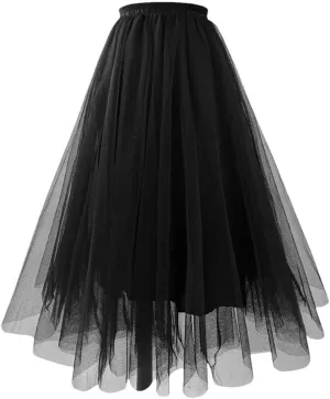 Women's Pleated Skirts Elastic High Waist Loose A-Line Casual Solid Color Tulle Skirt