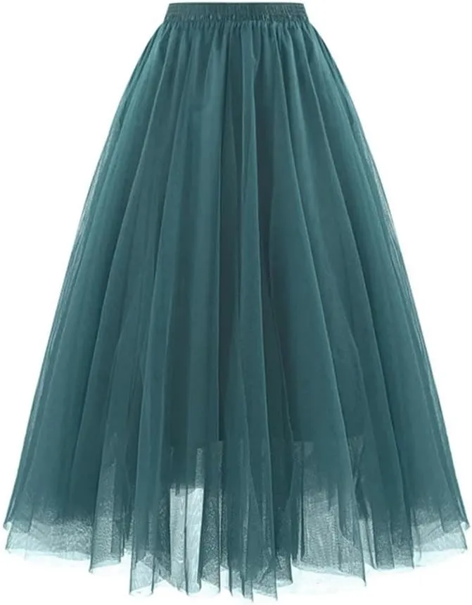 Women's Pleated Skirts Elastic High Waist Loose A-Line Casual Solid Color Tulle Skirt