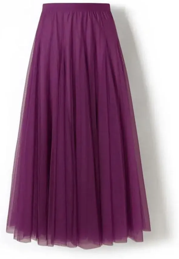 Women's Pleated Skirts Mesh Elastic High Waist Solid Color Loose A-Line Casual Skirt
