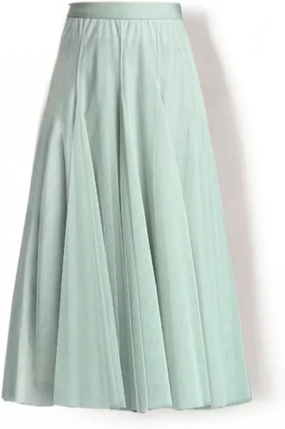 Women's Pleated Skirts Mesh Elastic High Waist Solid Color Loose A-Line Casual Skirt