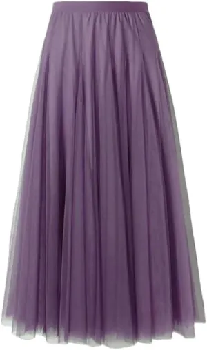 Women's Pleated Skirts Mesh Elastic High Waist Solid Color Loose A-Line Casual Skirt