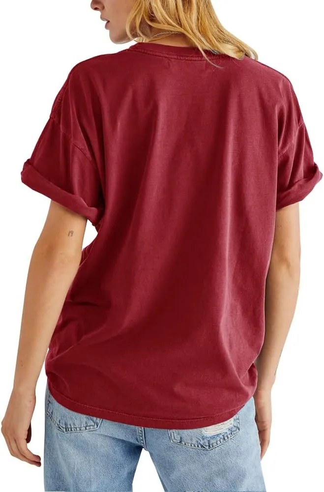 Womens Rose Graphic Tee T Shirt Loose Fit Summer Short Sleeve Casual Boyfriend Crew Neck Tops