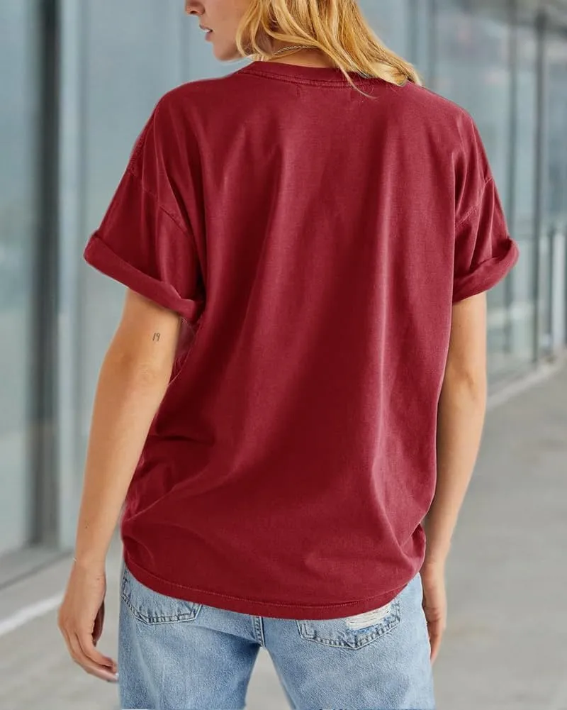 Womens Rose Graphic Tee T Shirt Loose Fit Summer Short Sleeve Casual Boyfriend Crew Neck Tops