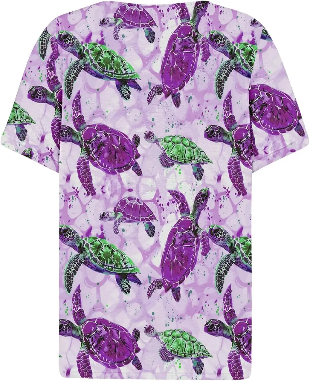 Womens Short Sleeve Tops Summer Fashion Animal Print T Shirt Casual V Neck Button Blouses Sea Turtle Graphic Tees