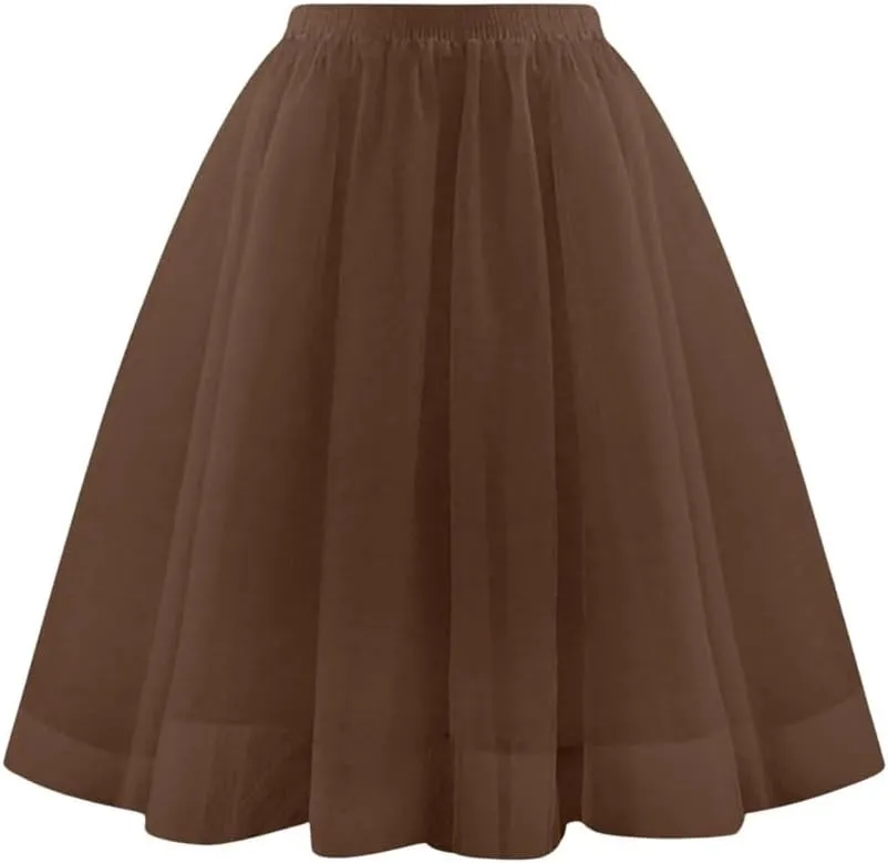 Women's Skirts Elastic High Waist A-Line Solid Color Midi Pleated Skirt Women