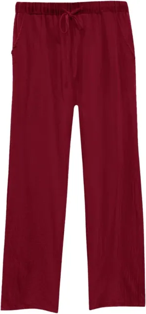Women's Summer Casual Linen Pants Long Drawstring Women Waist Cotton Casual Pants Lightweight Loose Trousers