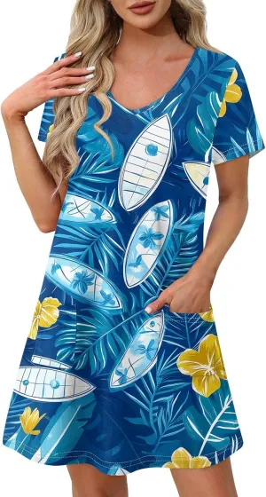 Womens Summer Dresses 2025 Loose V Neck Sleeveless Sundresses Swimsuit Coverup with Pockets Floral/Plain/Eyelet