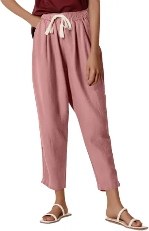Women's Summer Pants Vacation Outfits Beach 2025 Solid Drawstring Pants with Pockets Harem Lightweight Cropped Slim Joggers