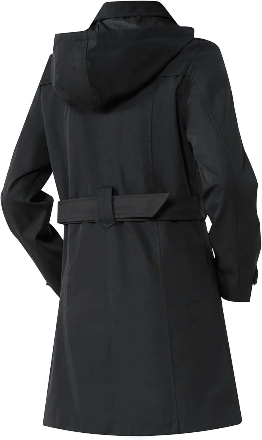 Women's Trench Coat Double Breasted Classic Mid-Length Adjustable Belt Jacket with Detachable Hood and Vest