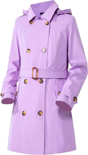 Women's Trench Coat Double Breasted Classic Mid-Length Adjustable Belt Jacket with Detachable Hood and Vest