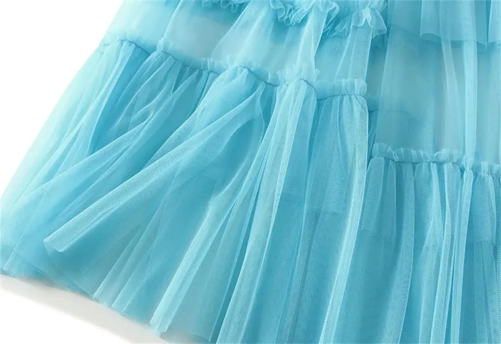 Women's Tulle Midi Skirt Elastic High Waist Vintage Layered A-Line Prom Party Long Skirts