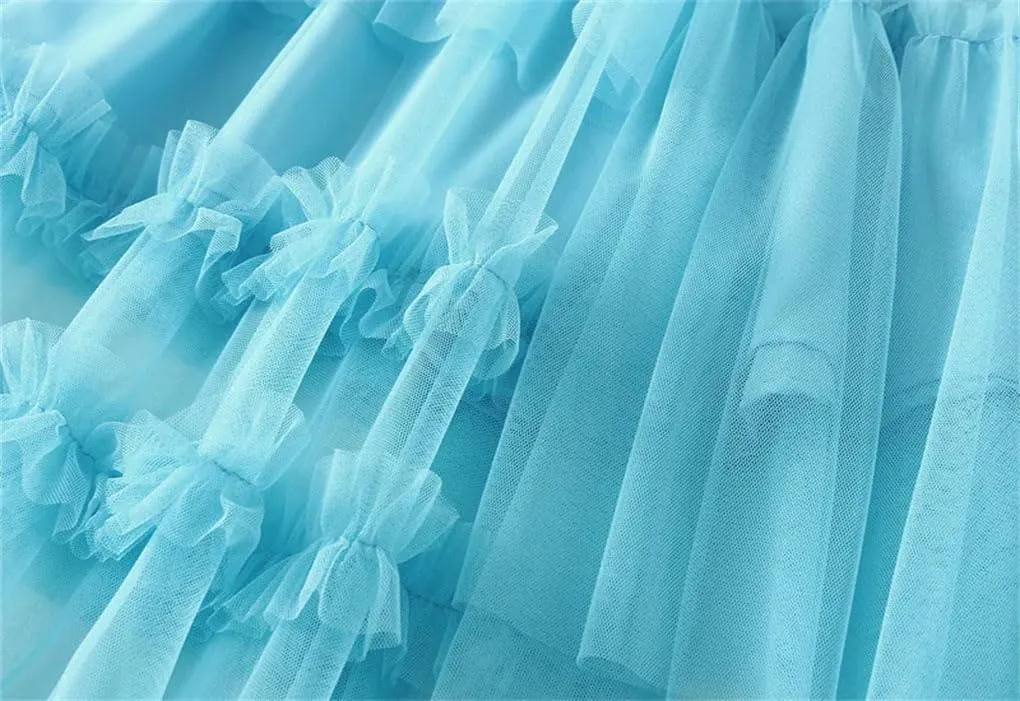 Women's Tulle Midi Skirt Elastic High Waist Vintage Layered A-Line Prom Party Long Skirts