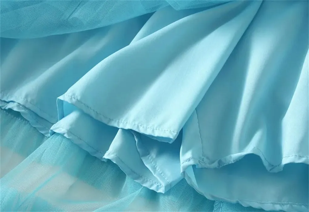 Women's Tulle Midi Skirt Elastic High Waist Vintage Layered A-Line Prom Party Long Skirts