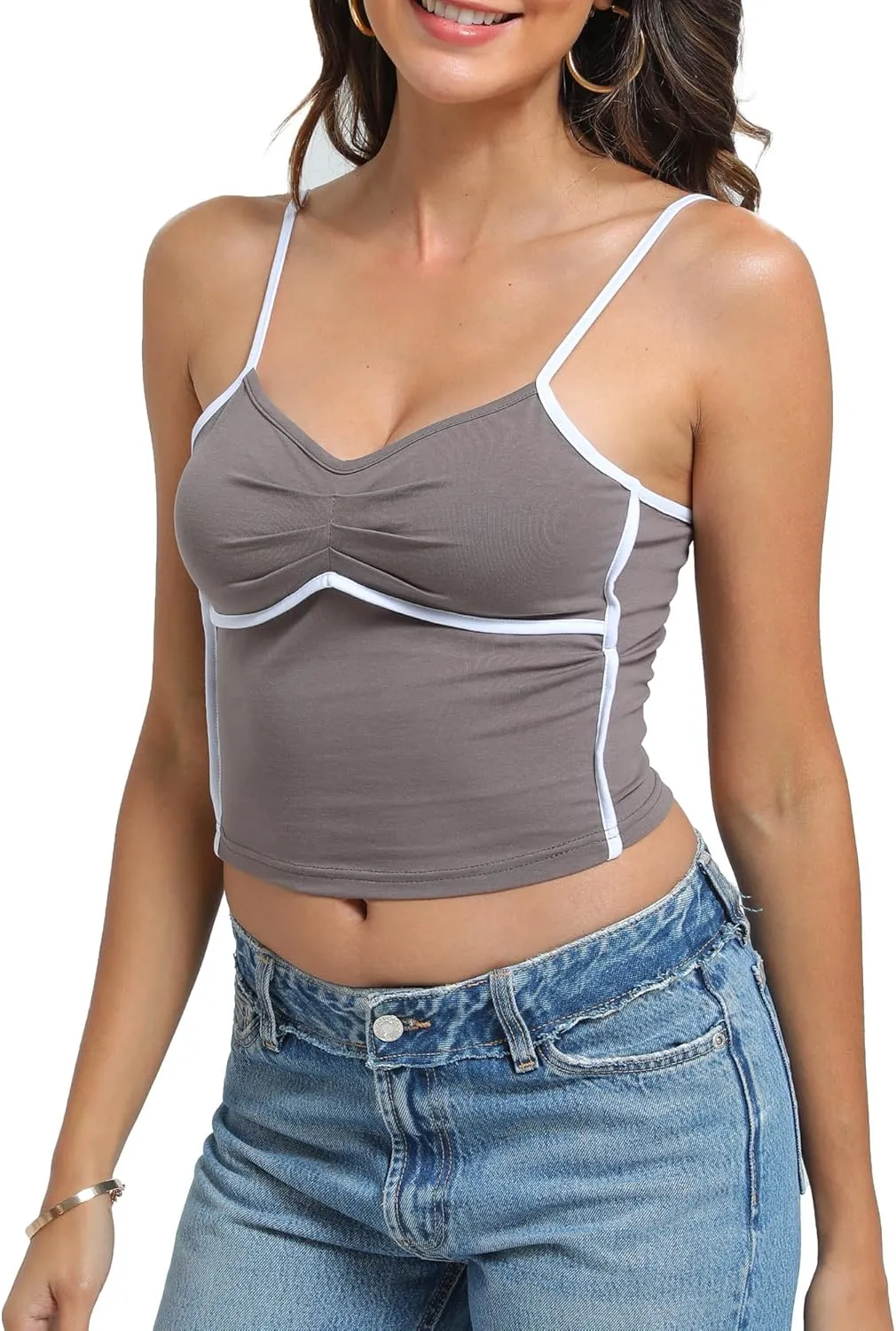 Womens V Neck Camisole Tank Tops with Adjustable Spaghetti Strap Cute 2025 Summer Going Out Crop Tops