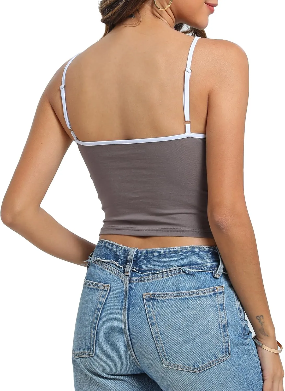 Womens V Neck Camisole Tank Tops with Adjustable Spaghetti Strap Cute 2025 Summer Going Out Crop Tops