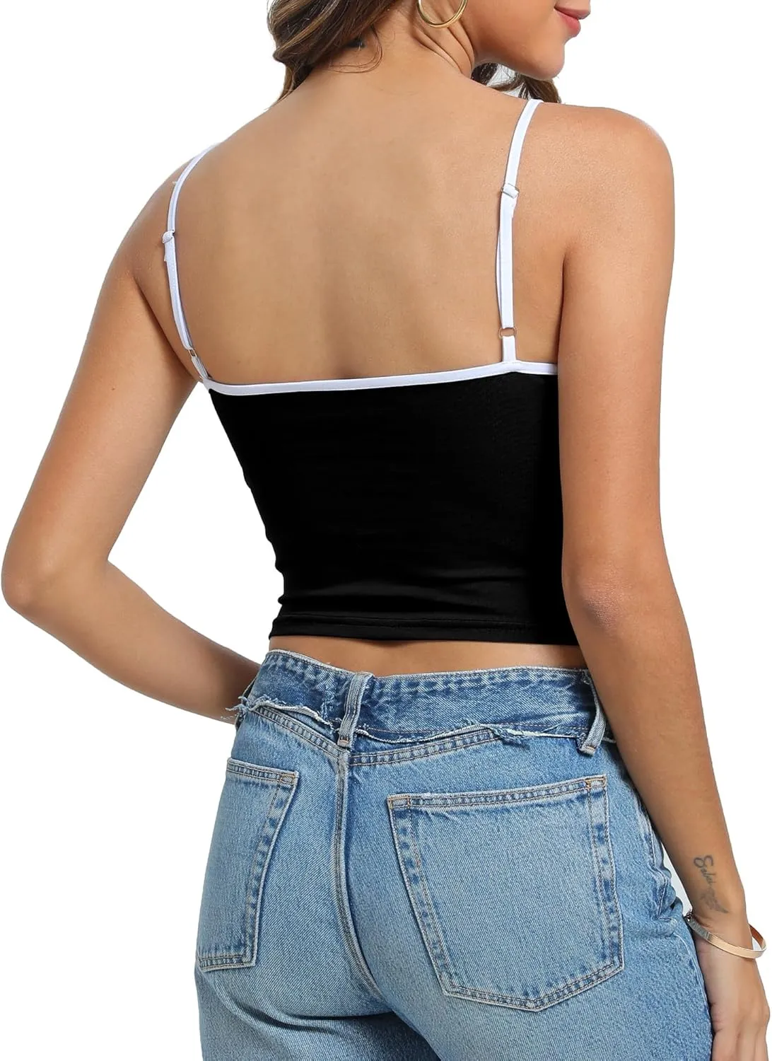 Womens V Neck Camisole Tank Tops with Adjustable Spaghetti Strap Cute 2025 Summer Going Out Crop Tops