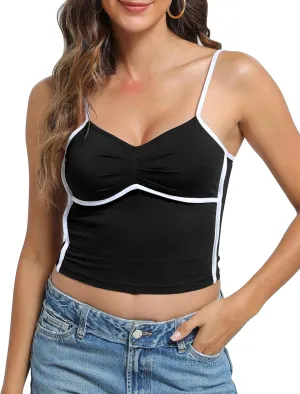 Womens V Neck Camisole Tank Tops with Adjustable Spaghetti Strap Cute 2025 Summer Going Out Crop Tops